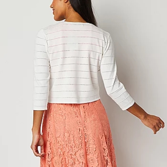 Danny & Nicole Womens 3/4 Sleeve Ivory/White Shrug - Size L - Picture 4 of 4